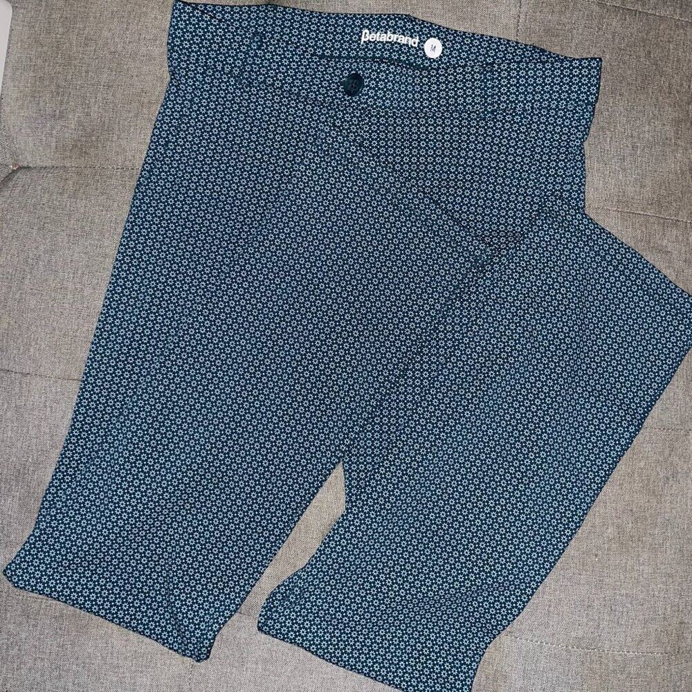 Betabrand DPYP Dress Pant Yoga Pants M Navy Blue Floral Straight Leg 32.5”
